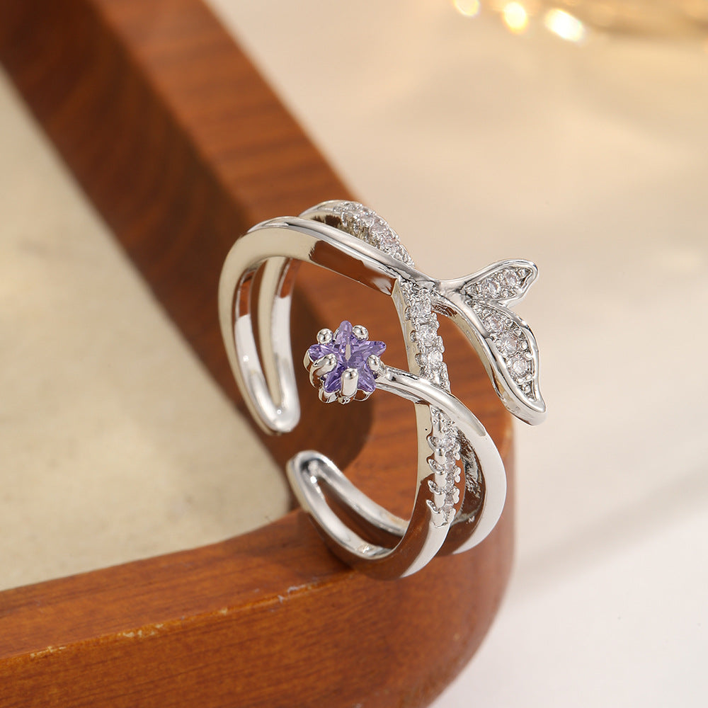 Cross-Design Diamond-Encrusted Double-Ring For Women