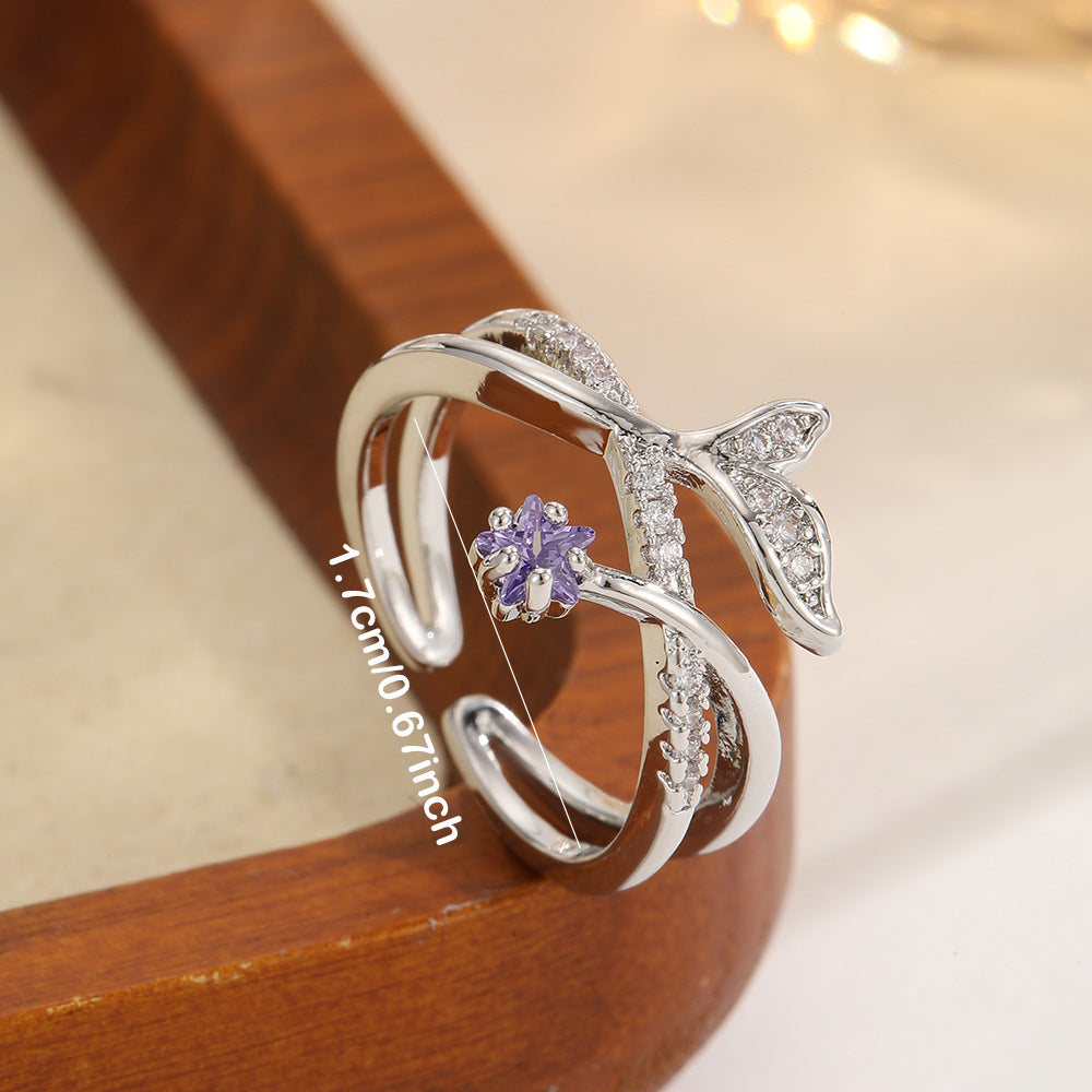 Cross-Design Diamond-Encrusted Double-Ring For Women