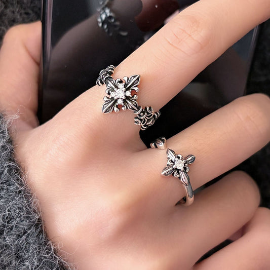 Retro Distressed Cross Open Ring For Women