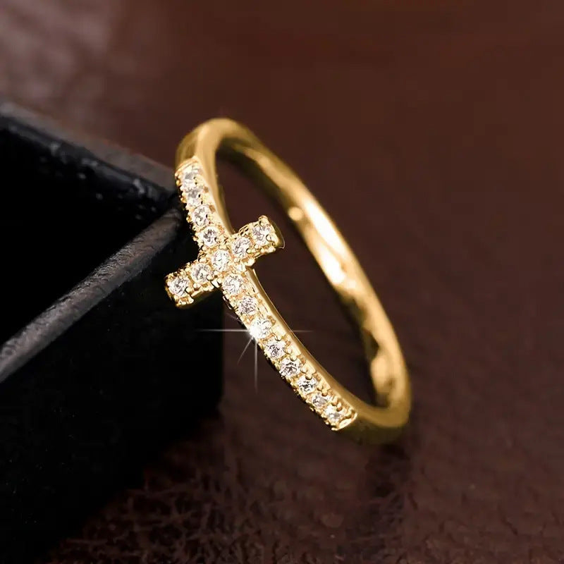Copper-gold-plated Fashion Ring With Zircon Inlays