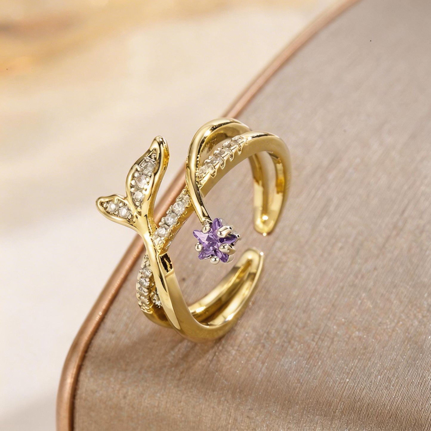 Cross-Design Diamond-Encrusted Double-Ring For Women