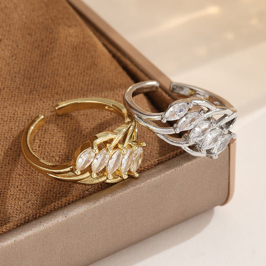 Simple Two-Tier Horse-Eye Zircon Open Ring For Women