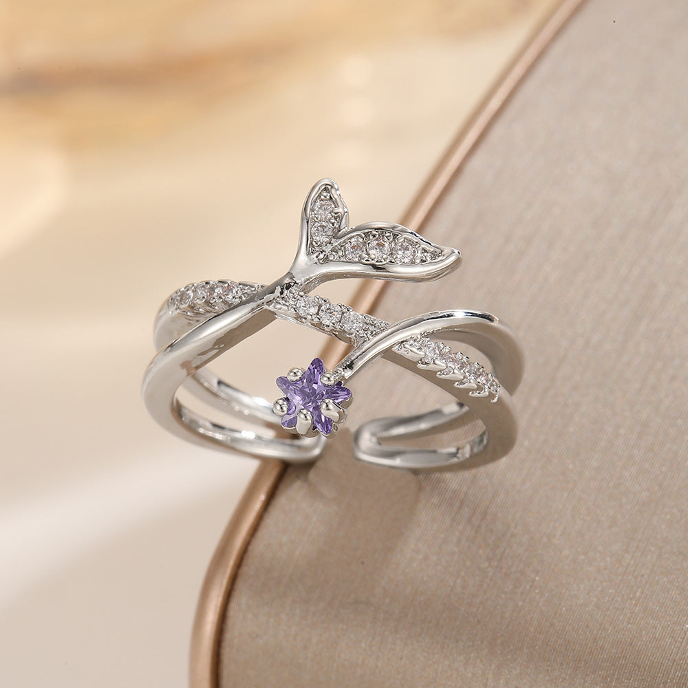 Cross-Design Diamond-Encrusted Double-Ring For Women