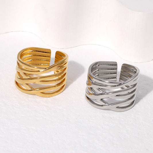 Cross-border Fashion Geometric Line Titanium Steel Ring