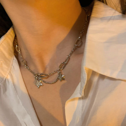 Short Diamond-studded Five-pointed Star Necklace Sweet Cool And Minimalist Style For Women