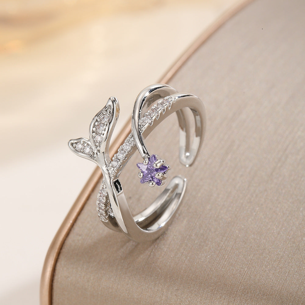 Cross-Design Diamond-Encrusted Double-Ring For Women
